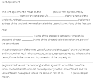 Rent Agreement Format