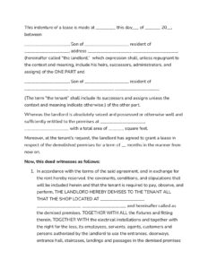 Rent Agreement Format for Shop